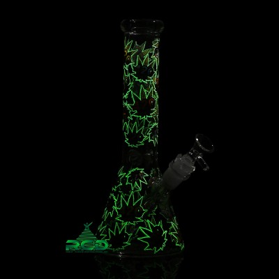 WATER PIPE BEAKER GLOW IN DARK CANNABIS LEAF WP12104 1CT